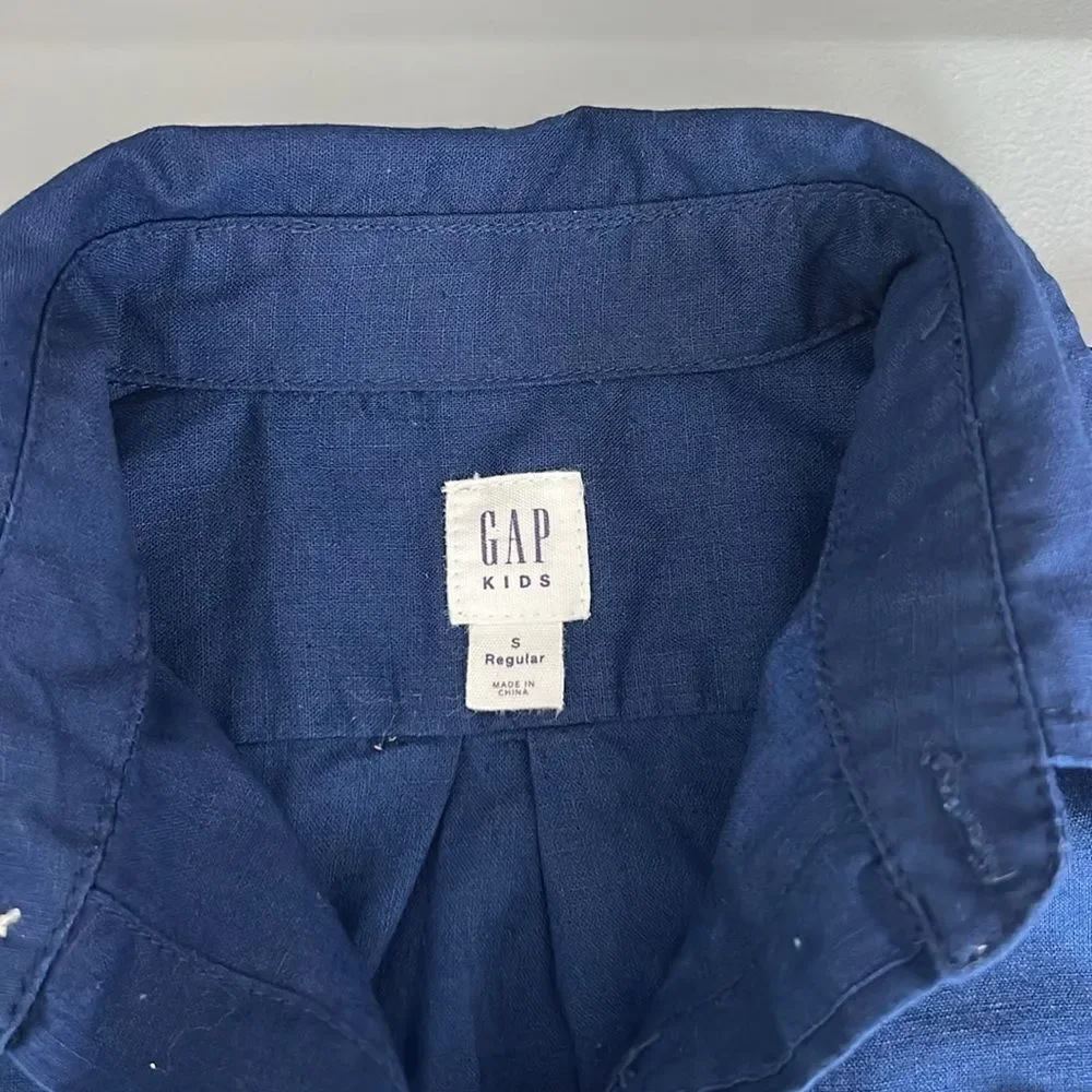 GAP Blue Button Down Shirt Long Sleeve Linen Cotton Blend